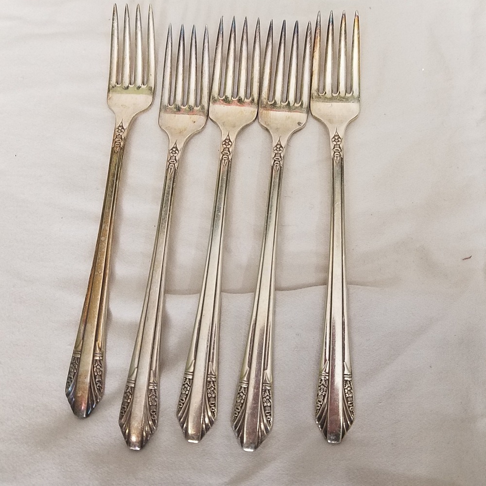 International Silver Rosalind Dinner Forks Set of 5 Silver Silverplate Good 1938